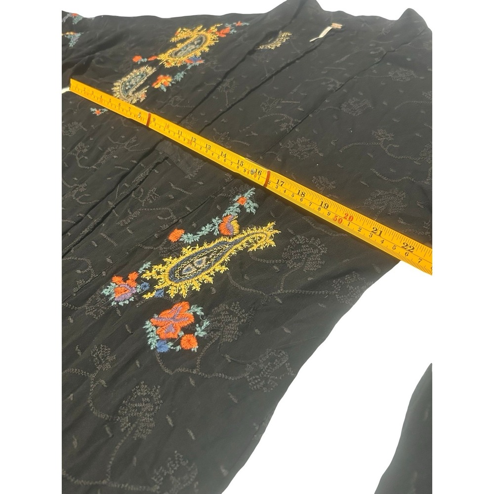 Free People Embroidered Paisley Kimono Cardigan Ruffle Bell Sleeve Black XS/S - Picture 8 of 9